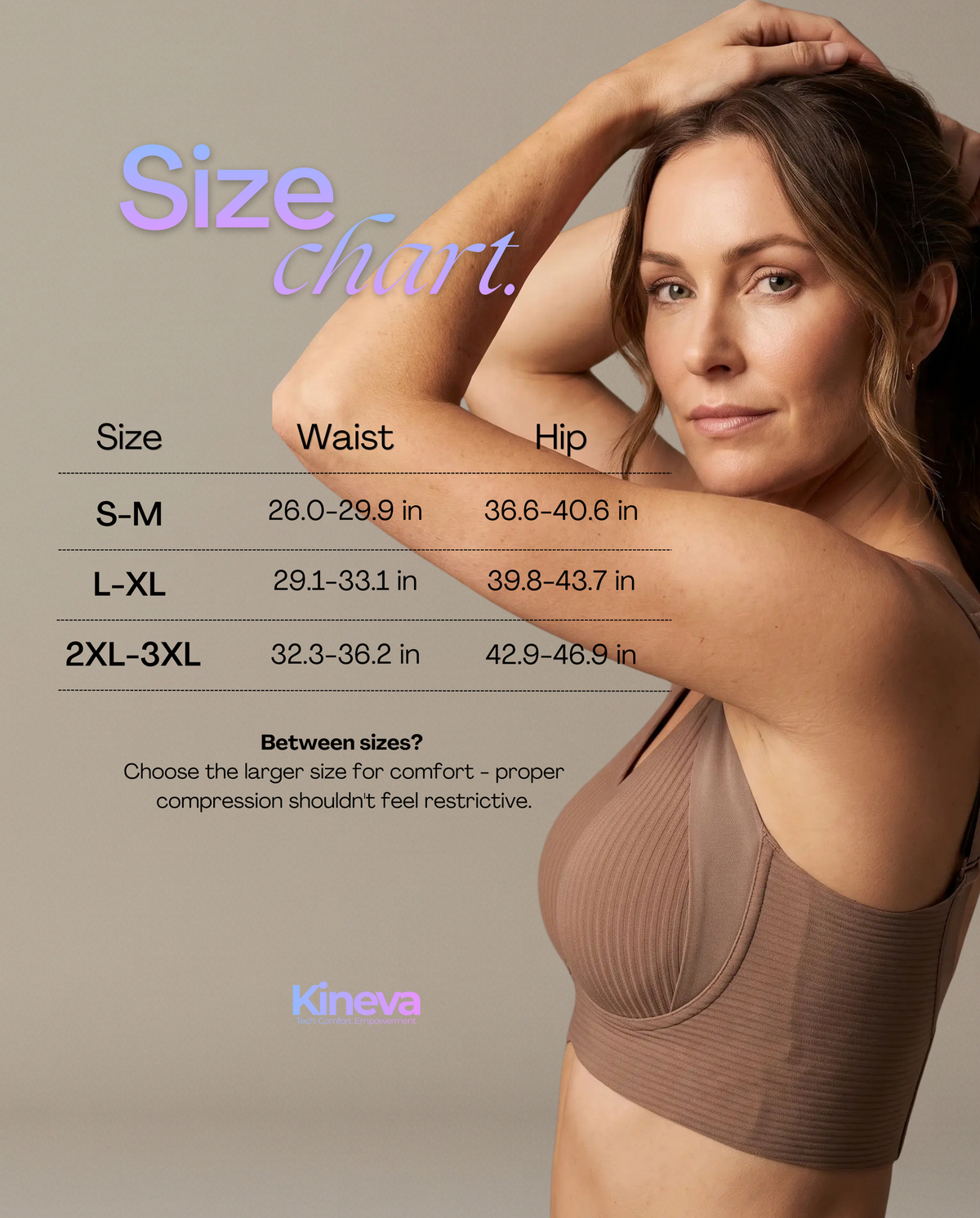 Seamless Wireless Minimizer Bra - Size chart, US band and cup